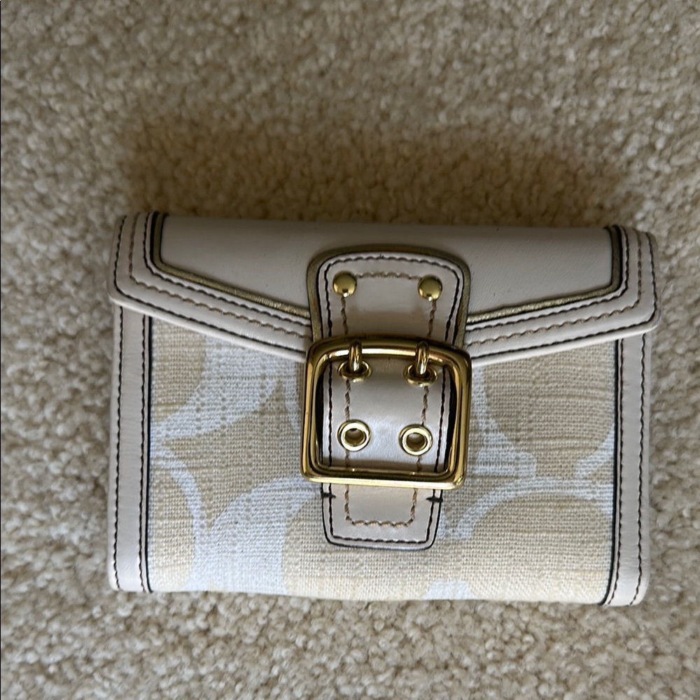 Coach Cream and Gold Wallet with Structured Design